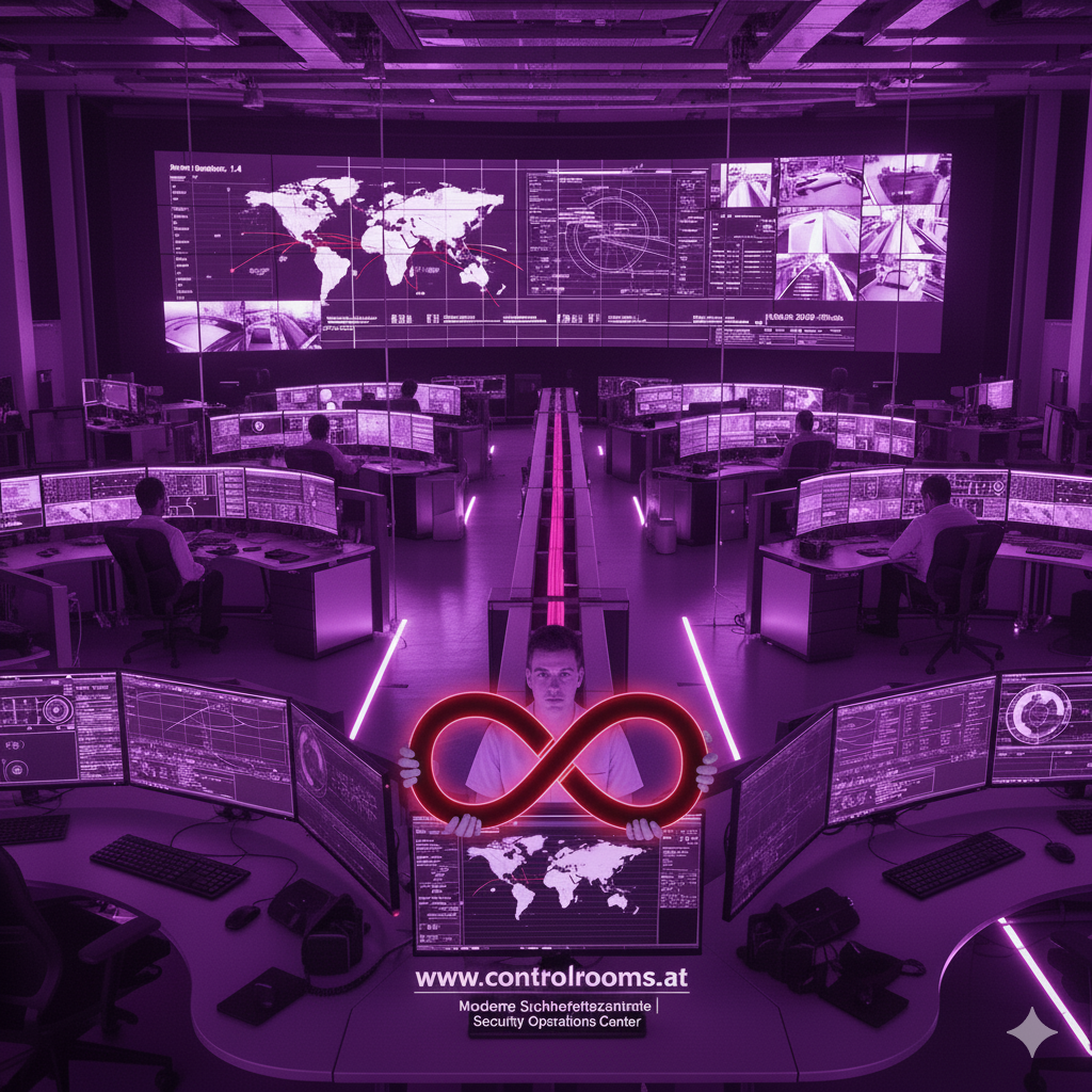 Security operations center (SOC) with a 24/7 monitoring video wall